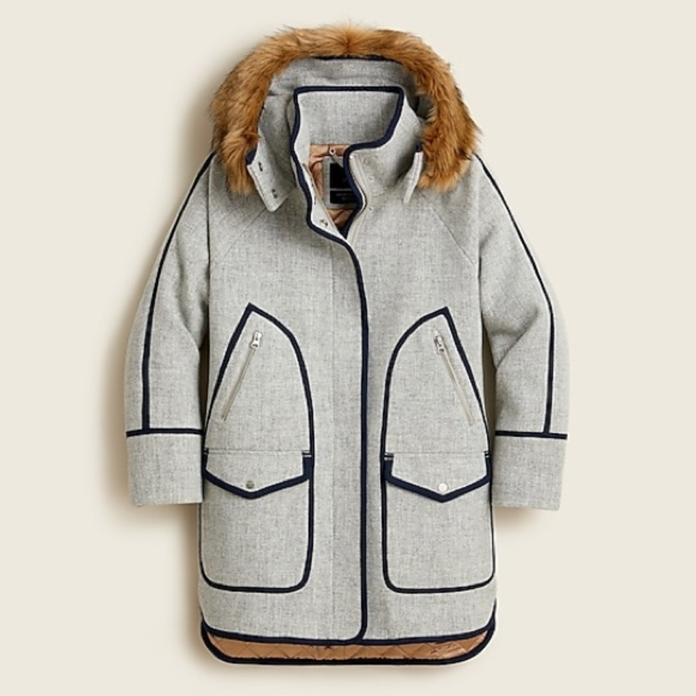 J. Crew Summit Parka in Italian Stadium-cloth wool, NWOT Heather Grey